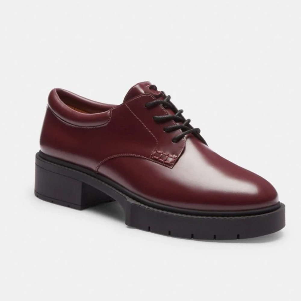 Coach Women's Lyla Platform Derby Flats in Burgundy‎ Leather Size 6.5 NWT